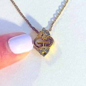 GIVENCHY Gold Necklace w/ Crystal Pendant, 16” Chain, GUC + One Crystal Missing